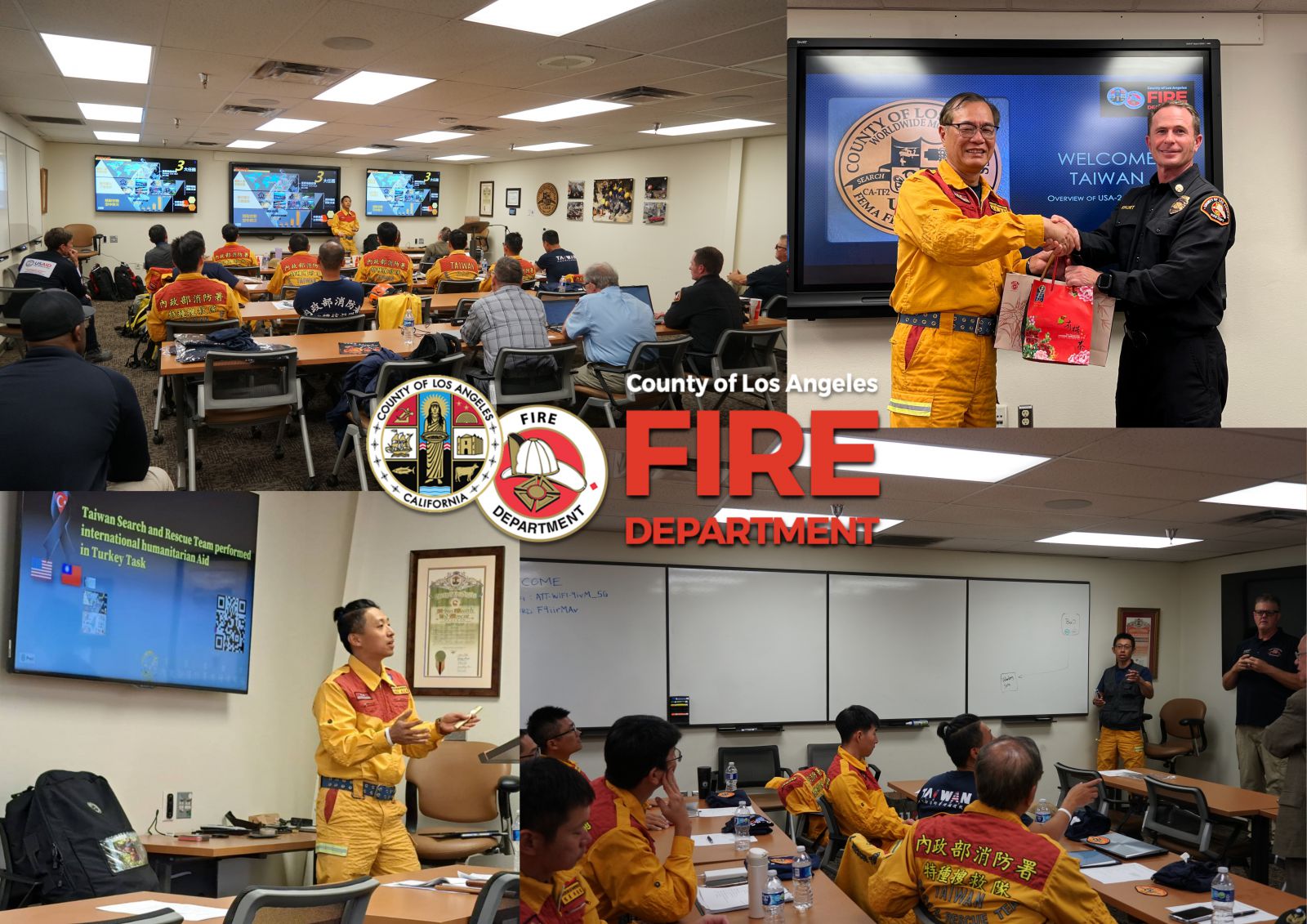 與洛杉磯消防局城市搜救隊進行交流研討、經驗分享