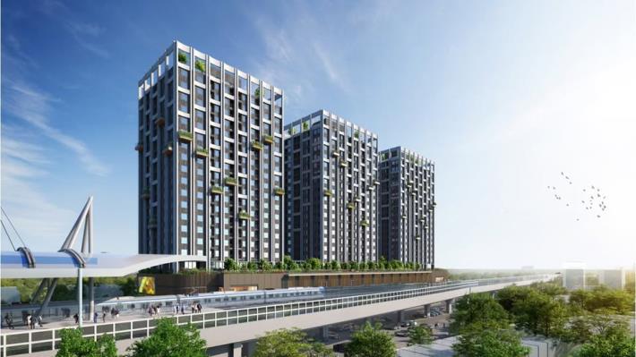 「屏東火車站東側新街段三小段3地號等24筆土地都市更新事業」完工模擬圖