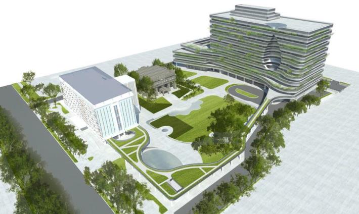 臺水辦公園區建築模擬圖 (水滴意象外觀)