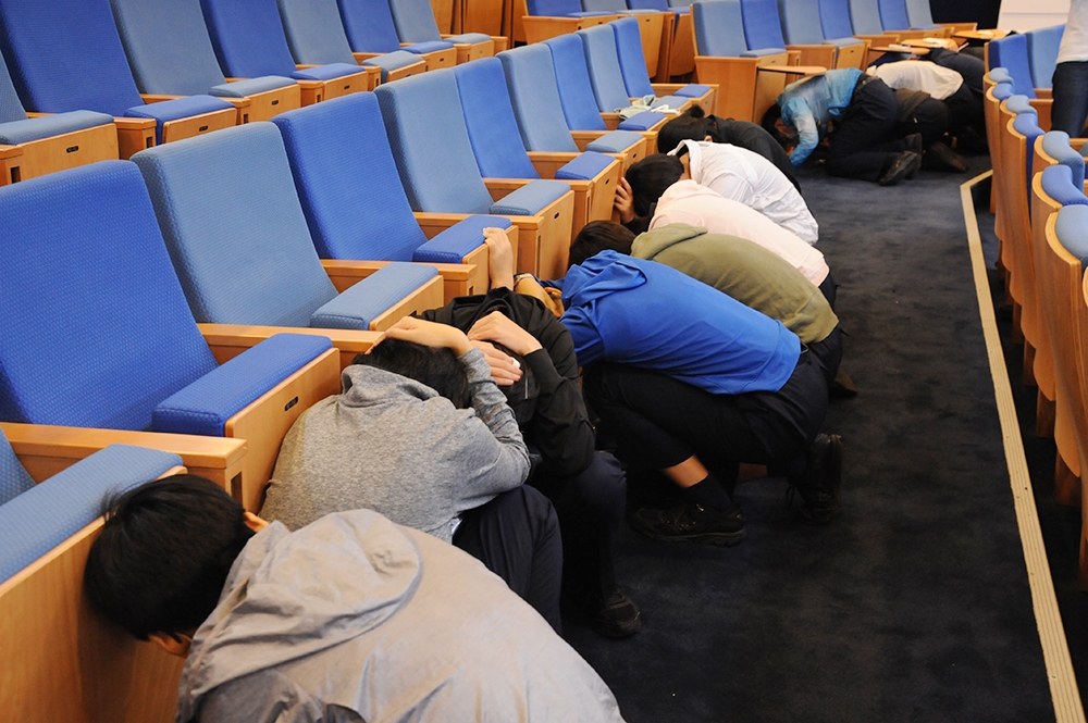 Earthquake evacuation drill.