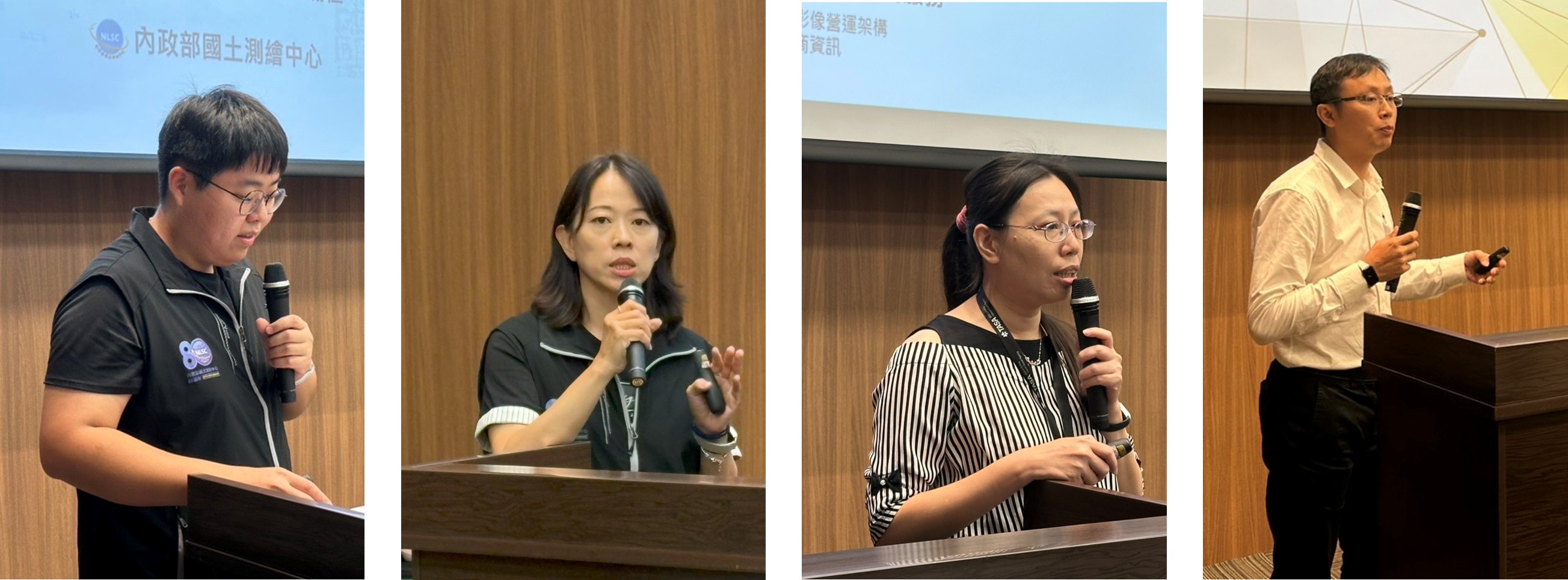 劉技士瀚仁、湯技正美華、張組長莉雪及吳聘用研究員正哲進行報告分享 （由左至右依序，南部場）