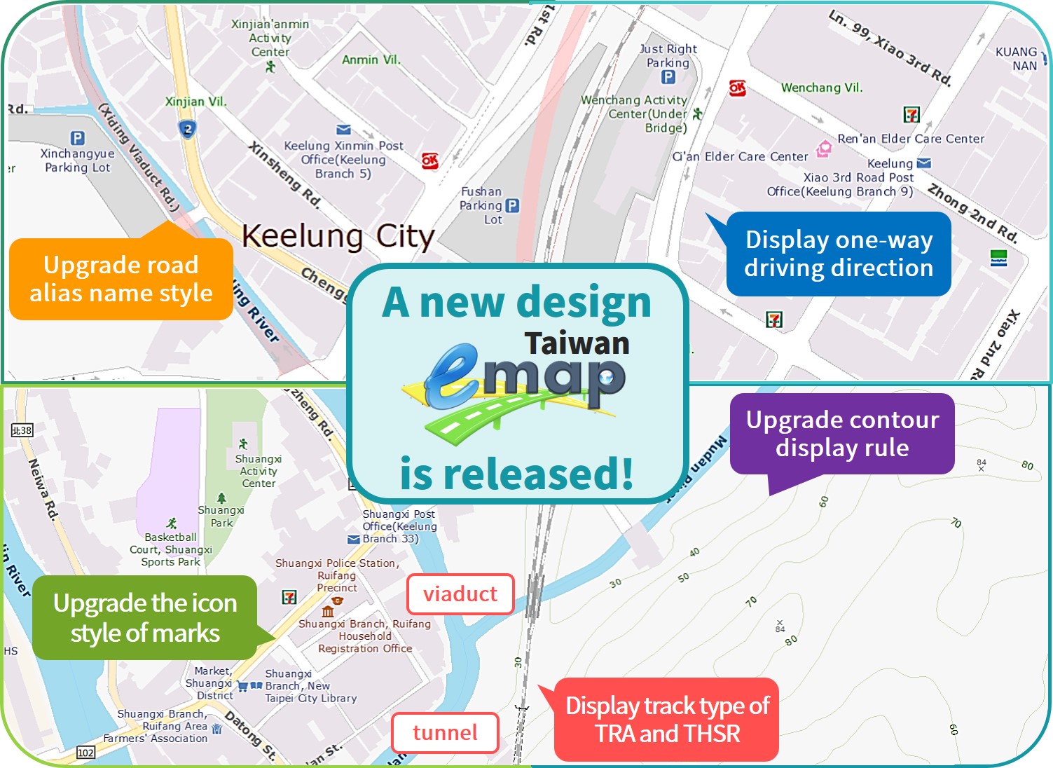 New design of Taiwan e-MAP map tiles