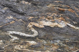 褶皺構造顯示成功片麻岩受到強烈的剪切作用