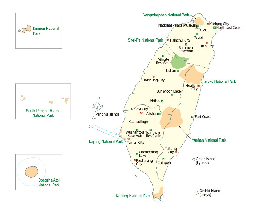 The Distribution of National parks in Taiwan