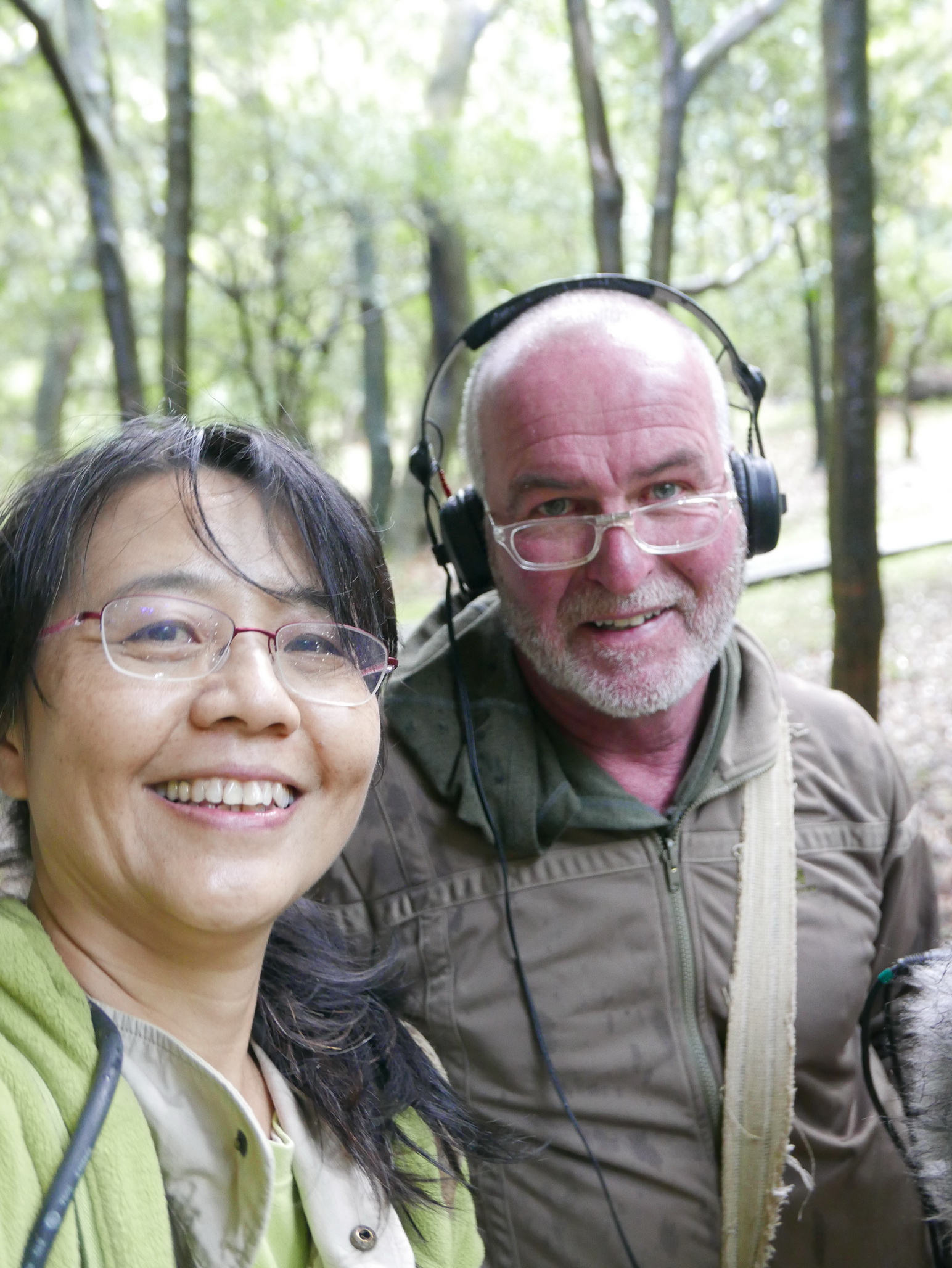 A group photo of Gordon Hempton and Laila Fan, Chin-Hui Fan who is the chairman of Soundscape Association of Taiwan