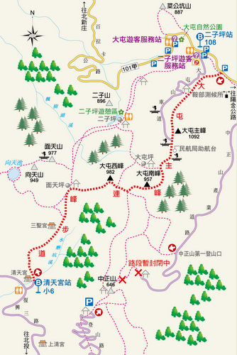 大屯主峰．連峰遊歩道 概要図（図をクリックして拡大）