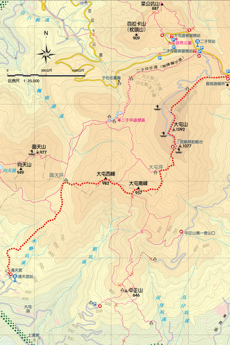 大屯主峰．連峰遊歩道 地形図（図をクリックして拡大）